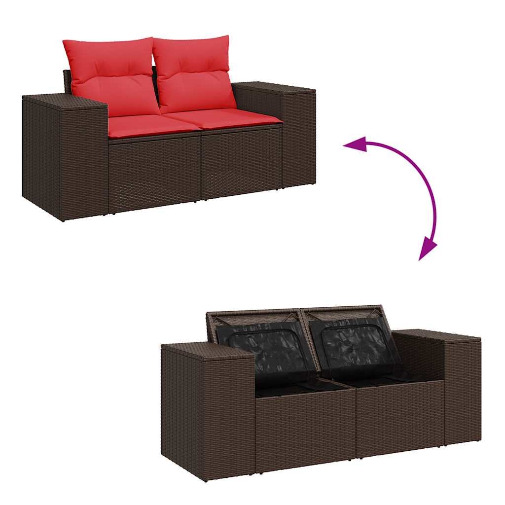 7 pcs conjunto sofás jardim c/ almofadões vime PE/acácia preto