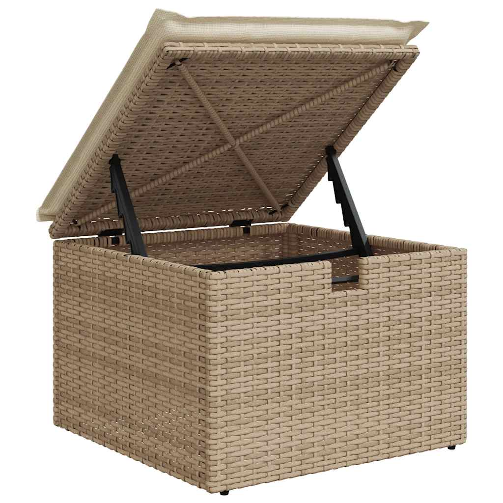 7 pcs conjunto sofás jardim com almofadões vime PE/acácia bege