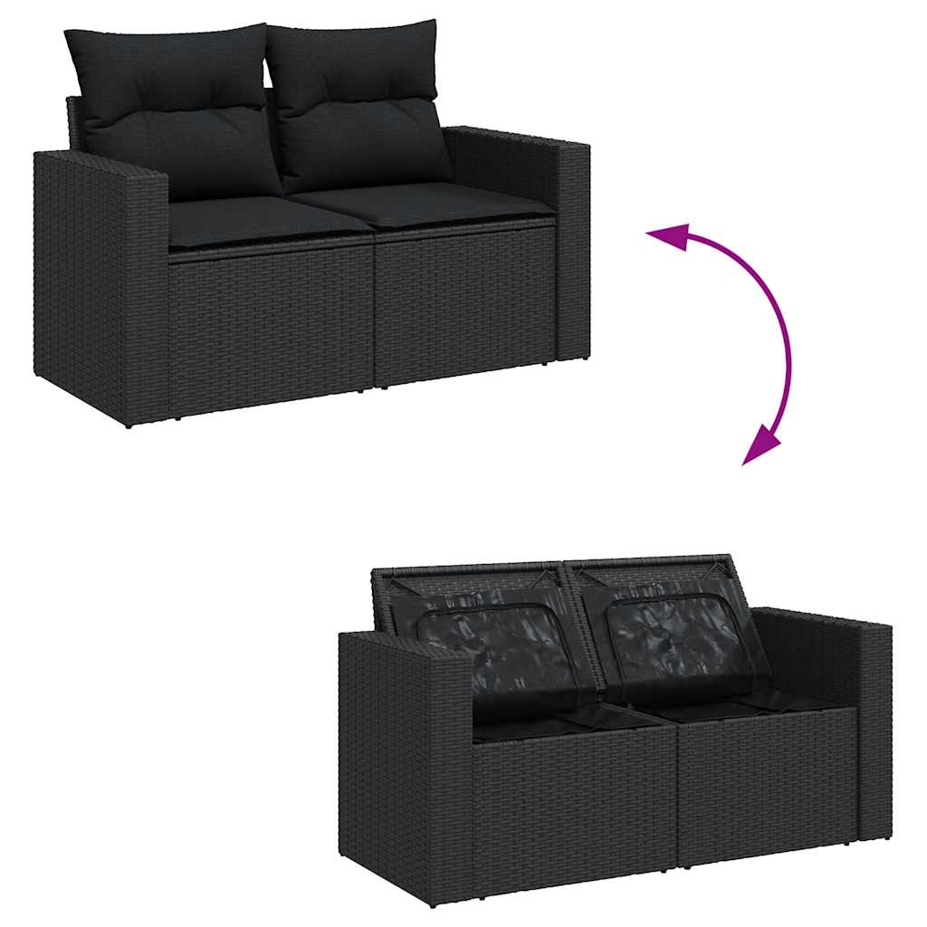 8 pcs conjunto sofás jardim com almofadões vime PE/acácia preto