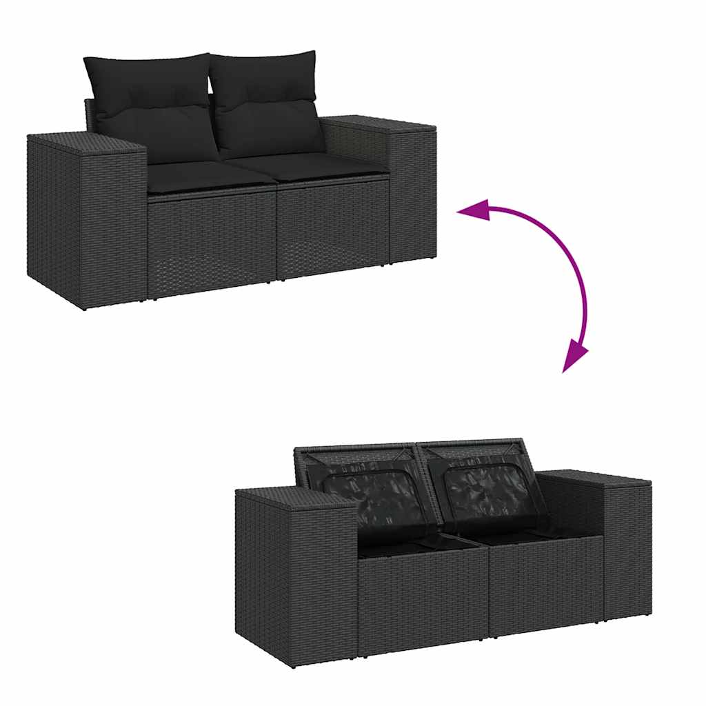 6 pcs conjunto sofás jardim c/ almofadões vime PE/acácia preto