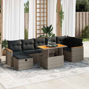 5 pcs conjunto sofás de jardim c/ almofadões vime PE cinzento