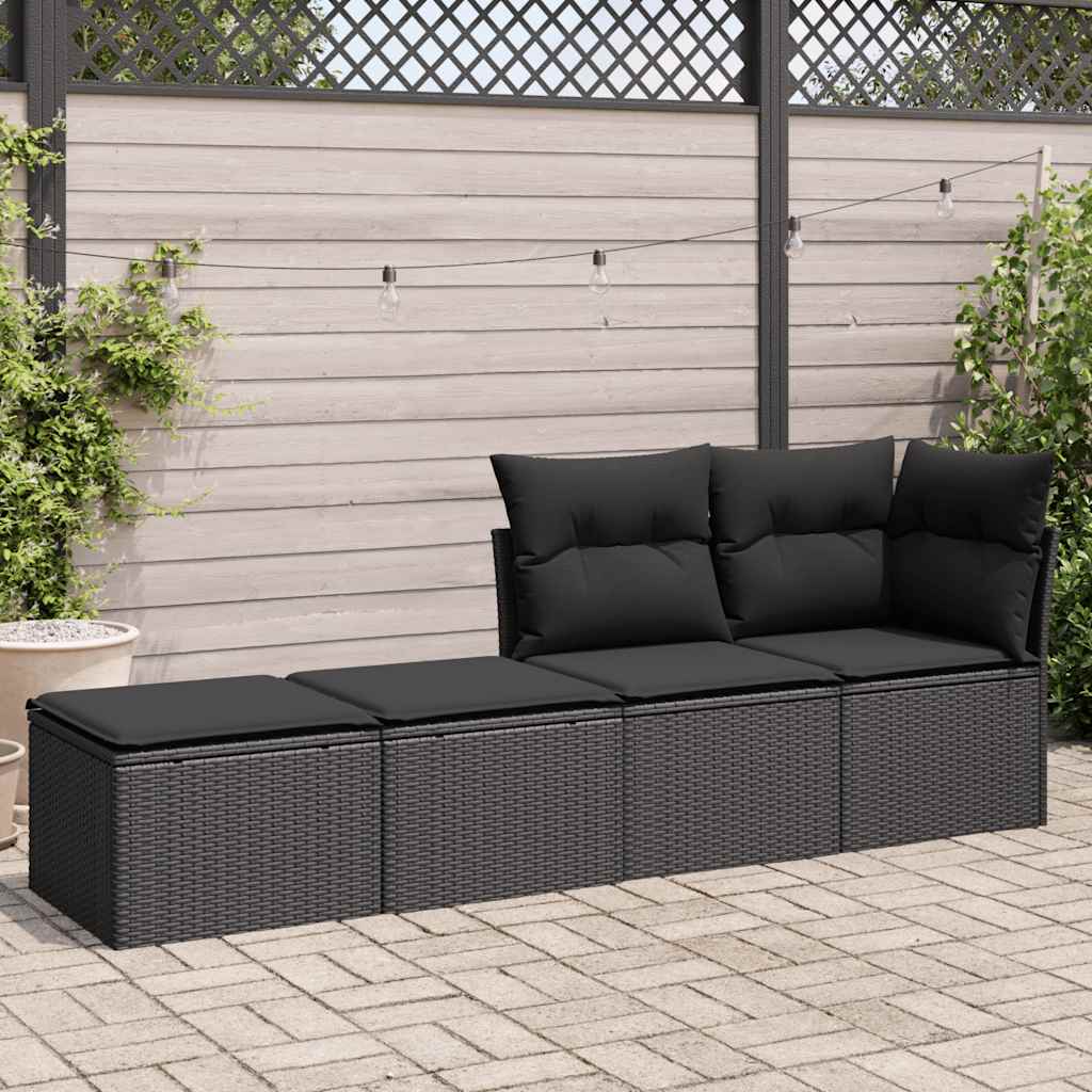 2 pcs conjunto sofás jardim c/ almofadões vime PE/acácia preto