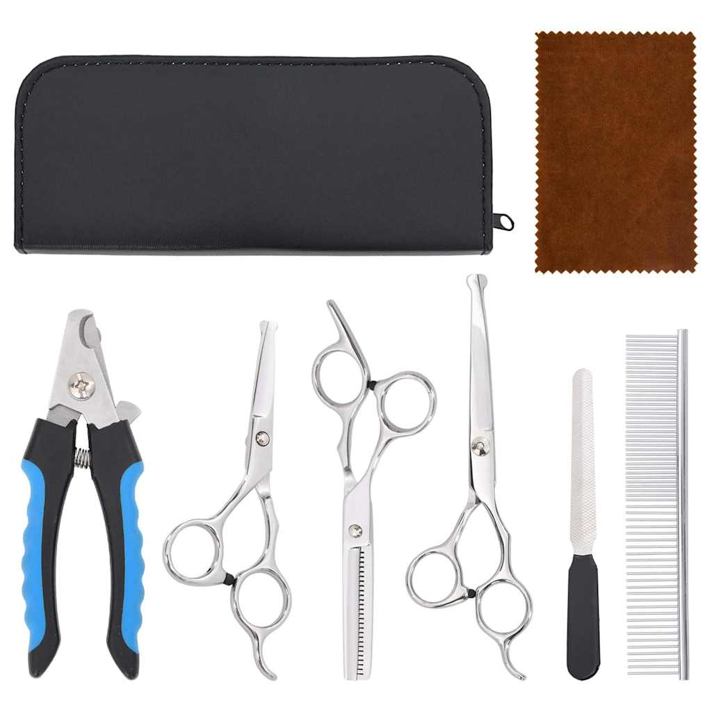 6 pcs conjunto de tesouras de tosquia para cães aço inoxidável