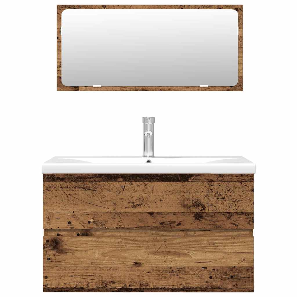 3 pcs conj. móveis casa banho derivados madeira madeira velha