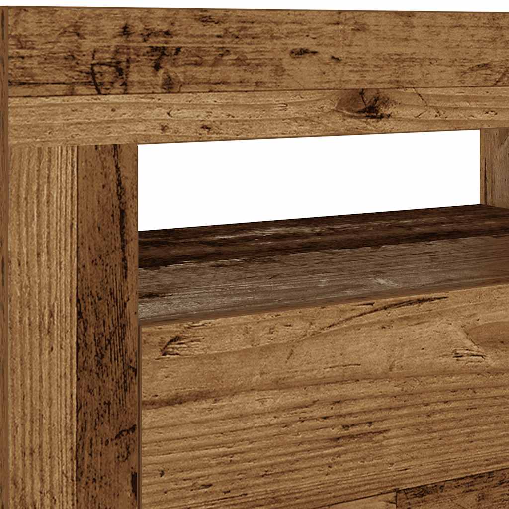 Mesas cabeceira c/ luzes LED 2 pcs 60x35x40 cm madeira velha