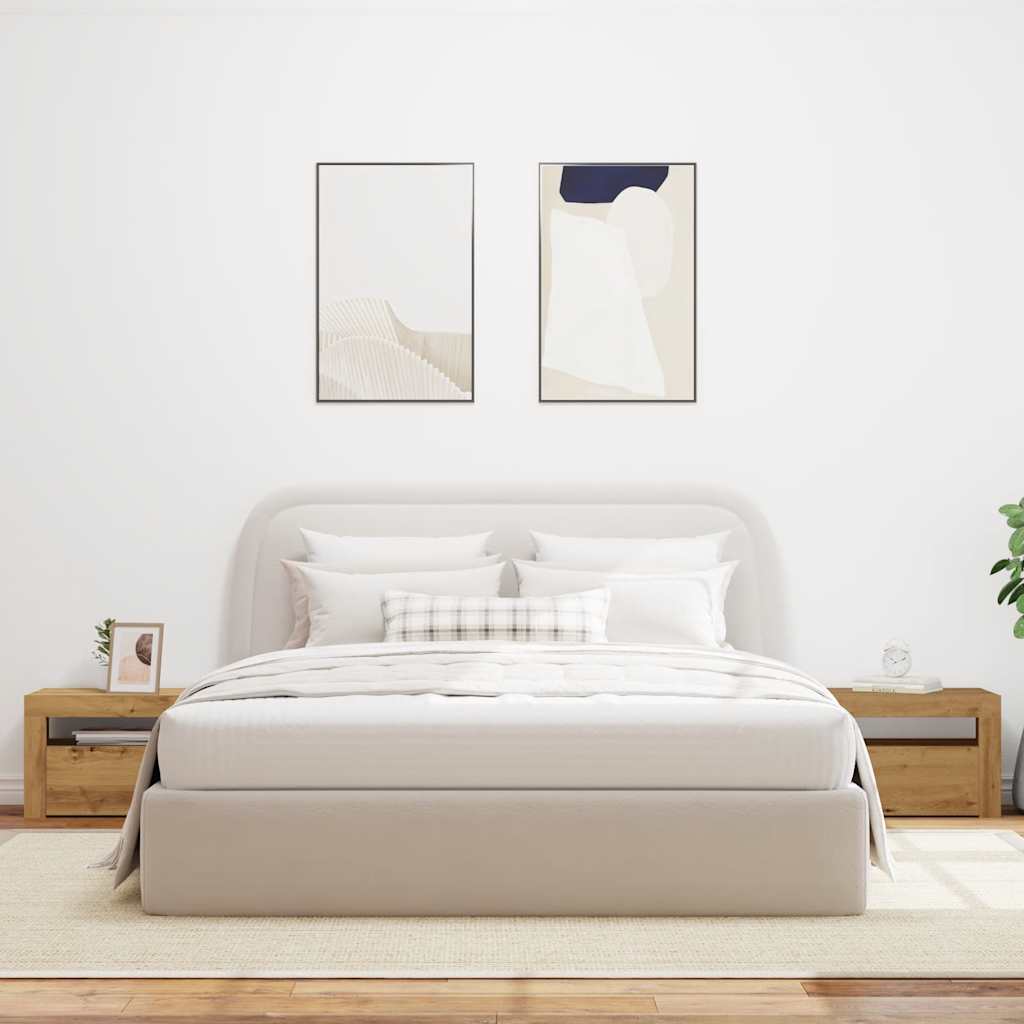 Mesas cabeceira c/ LEDs 2 pcs 60x35x40 cm carvalho artesanal