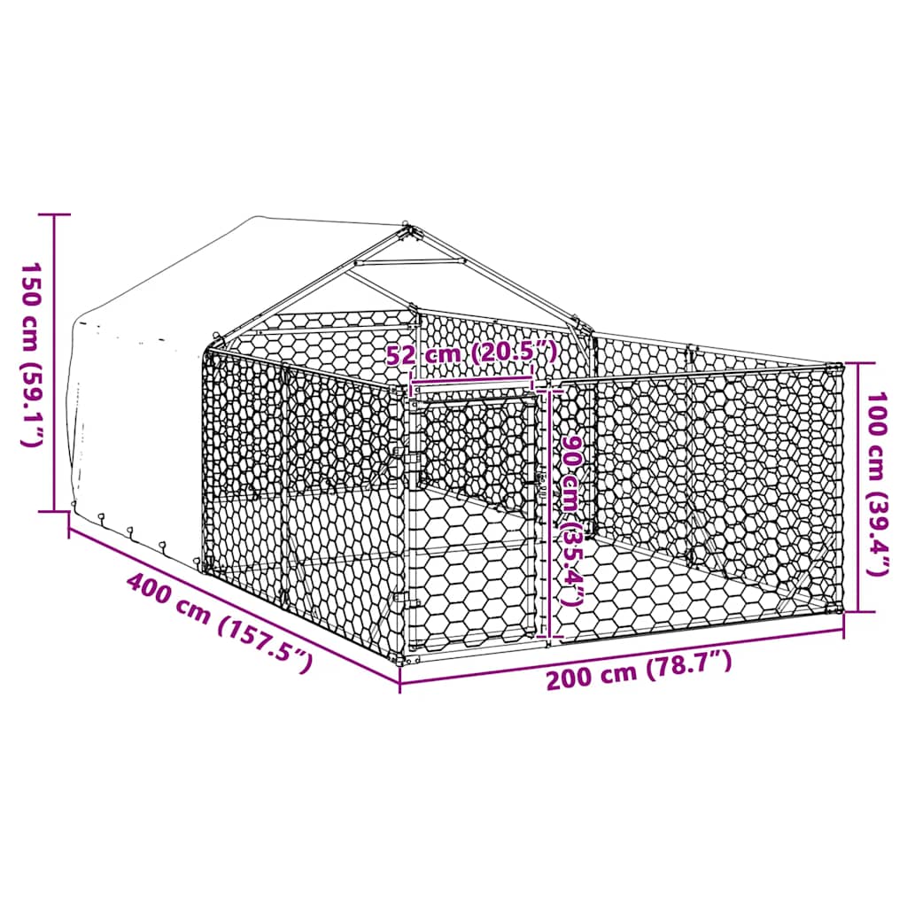 Canil exterior para cães com corredor 4x2x1,5 m aço galvanizado