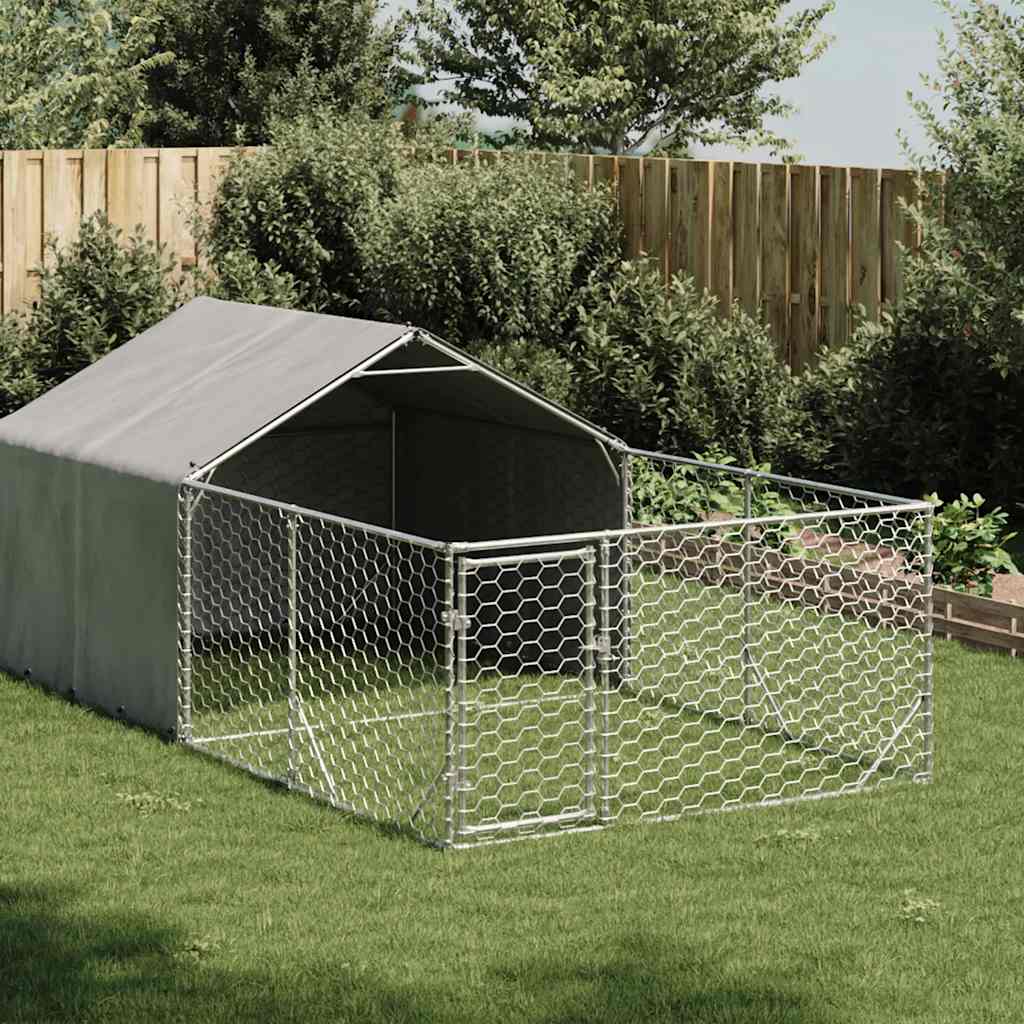 Canil exterior para cães com corredor 4x2x1,5 m aço galvanizado