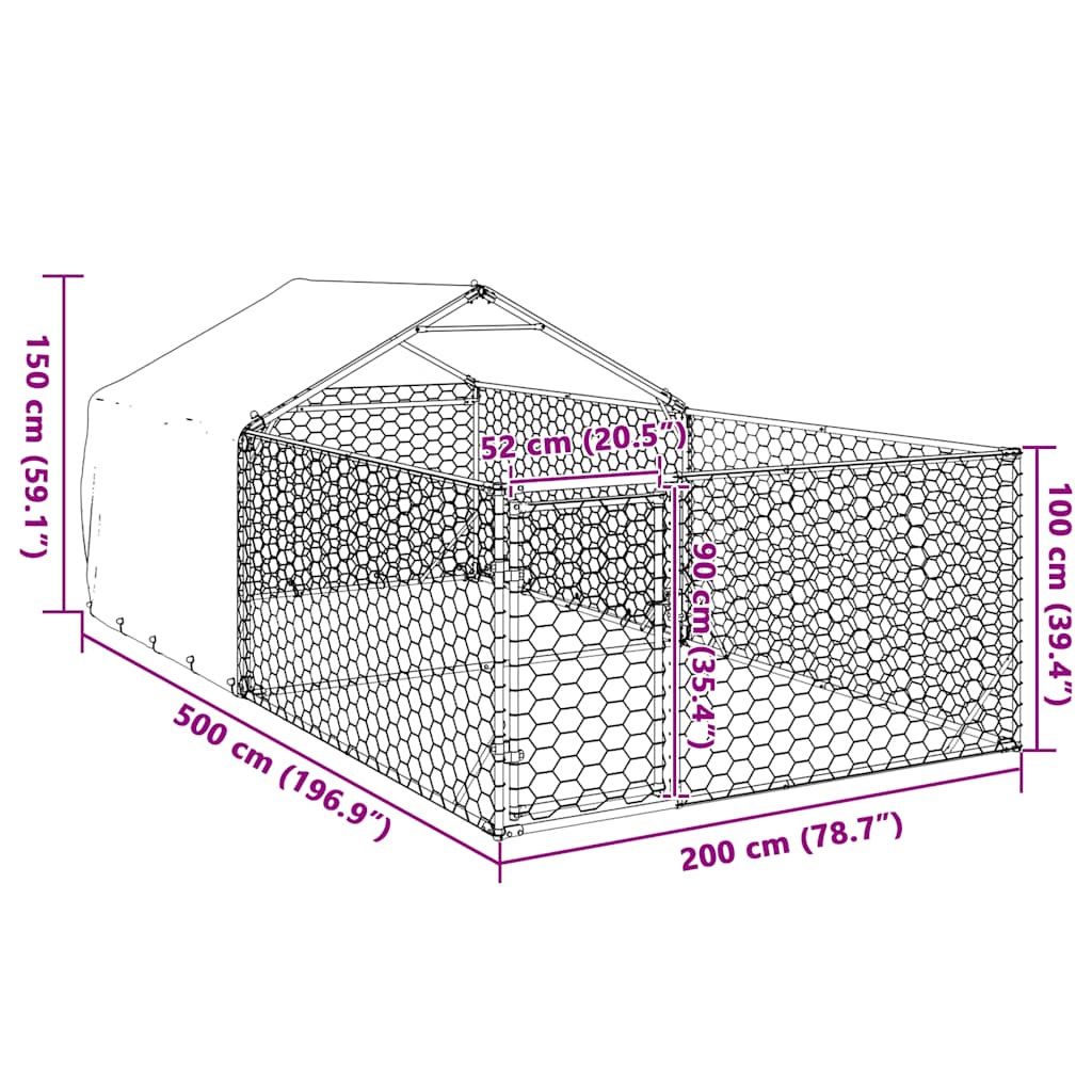 Canil exterior para cães com corredor 5x2x1,5 m aço galvanizado