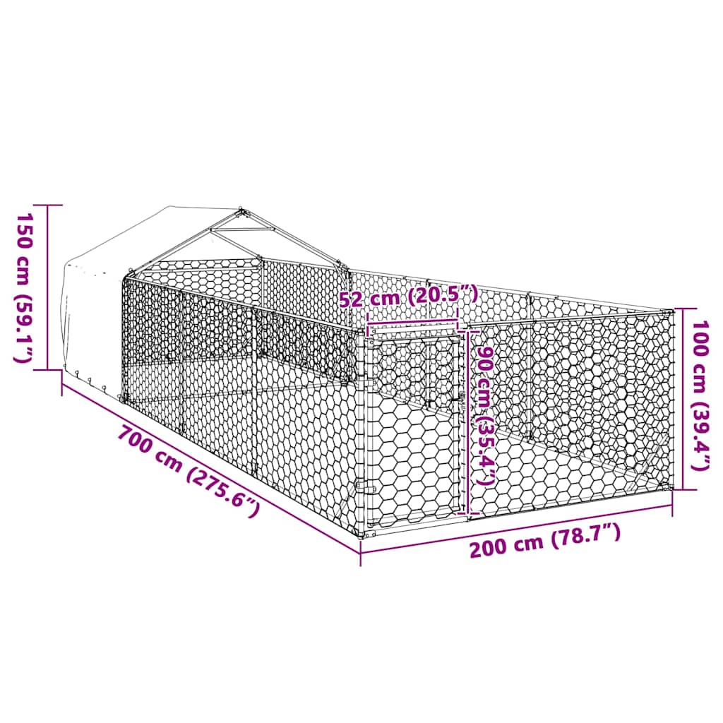 Canil exterior para cães com corredor 7x2x1,5 m aço galvanizado