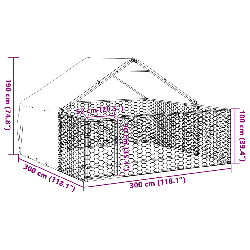 Canil exterior para cães com corredor 3x3x1,9 m aço galvanizado