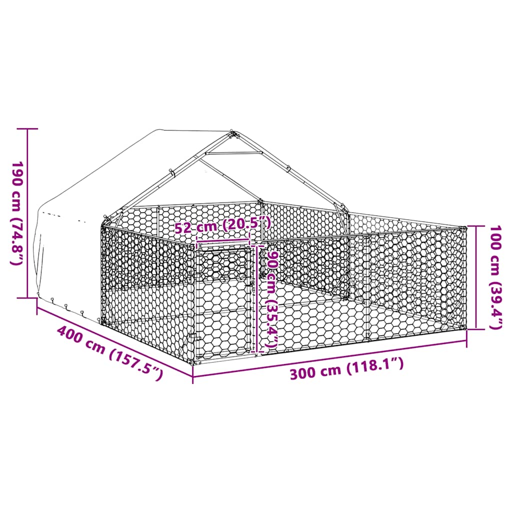 Canil exterior para cães com corredor 4x3x1,9 m aço galvanizado