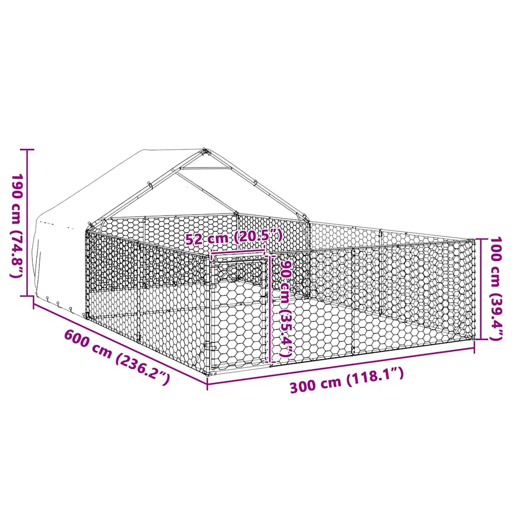 Canil exterior para cães com corredor 6x3x1,9 m aço galvanizado