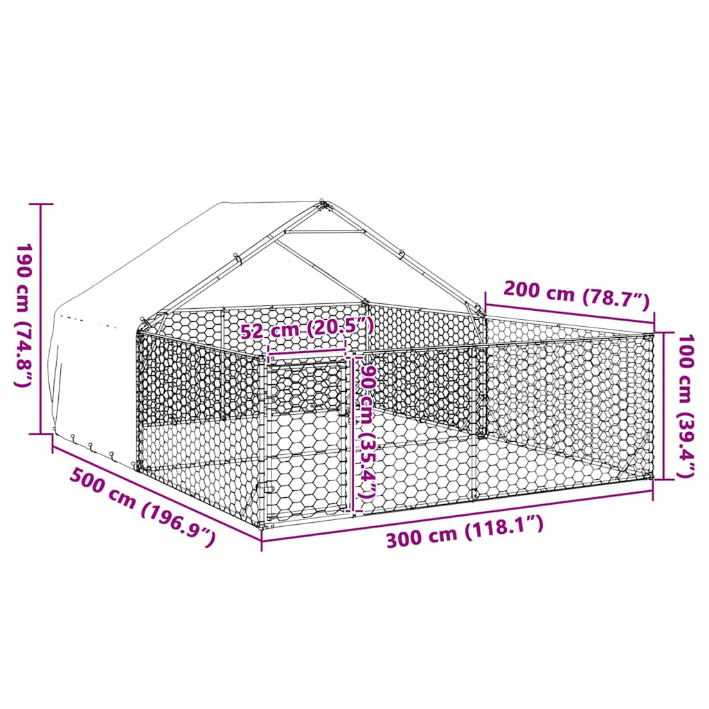 Canil exterior para cães com corredor 5x3x1,9 m aço galvanizado