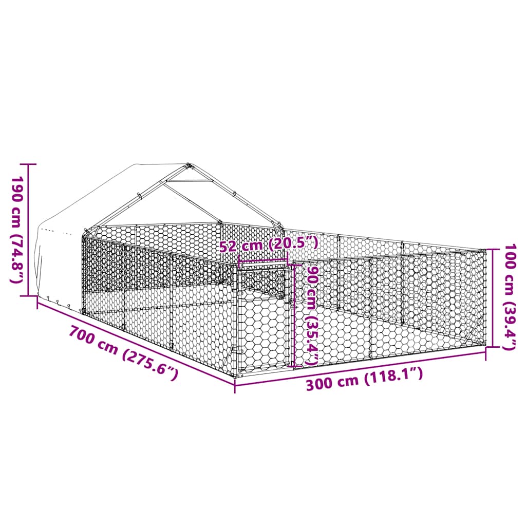 Canil exterior para cães com corredor 7x3x1,9 m aço galvanizado