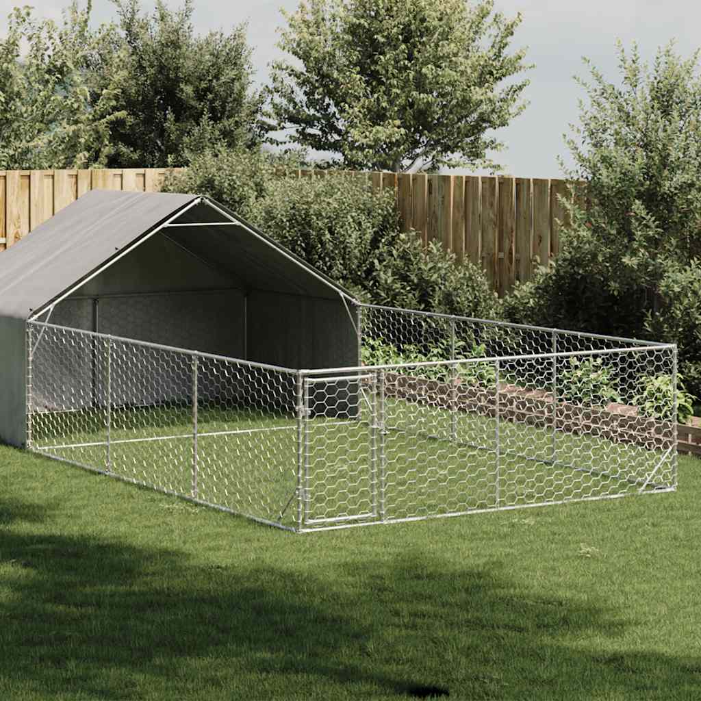 Canil exterior para cães com corredor 7x3x1,9 m aço galvanizado
