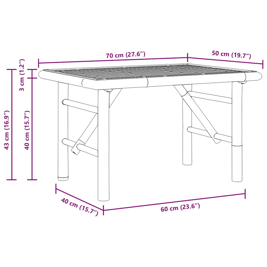 Mesa de centro Castanho 70 x 40 x 36 cm Bambu