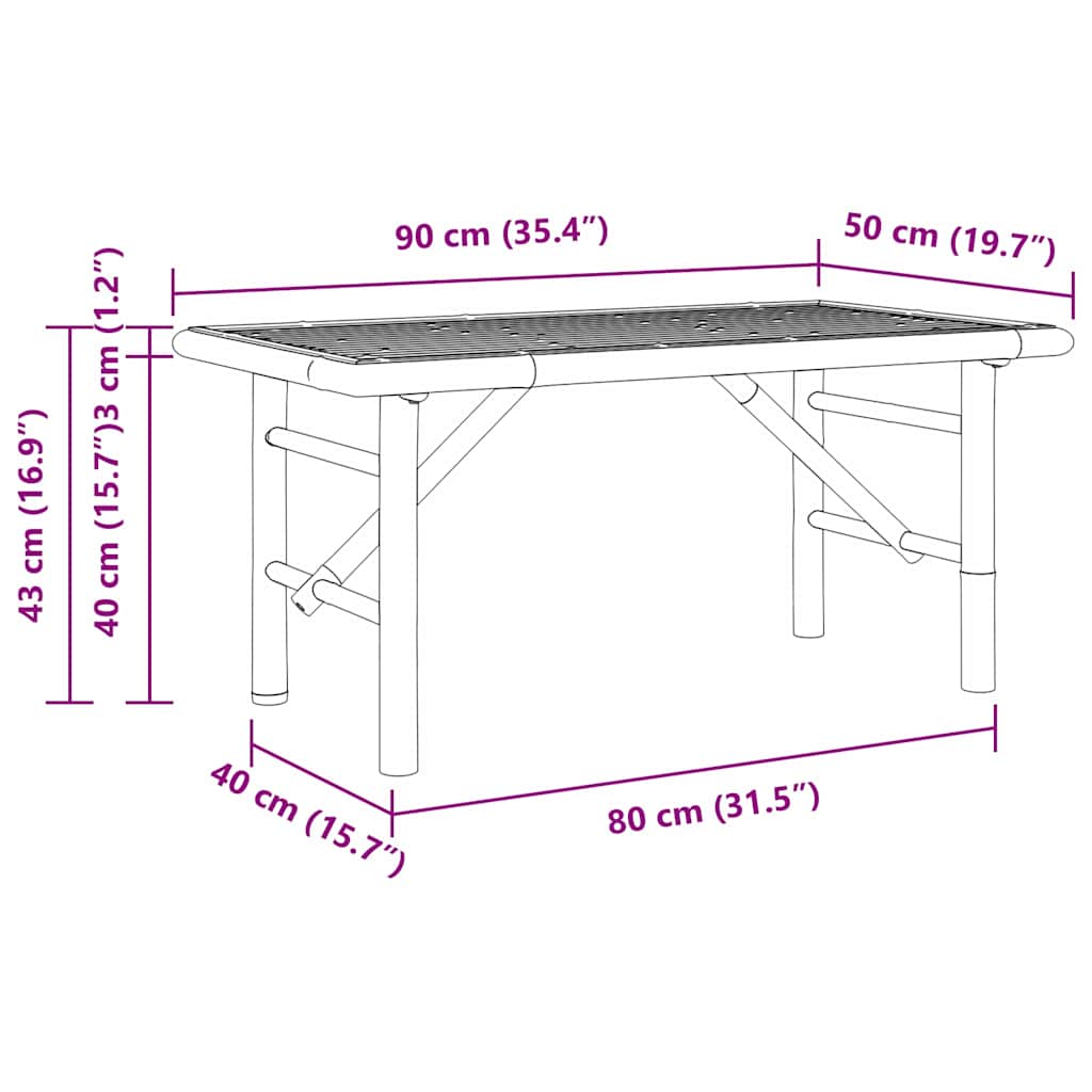Mesa de centro Castanho 90 x 50 x 43 cm Bambu
