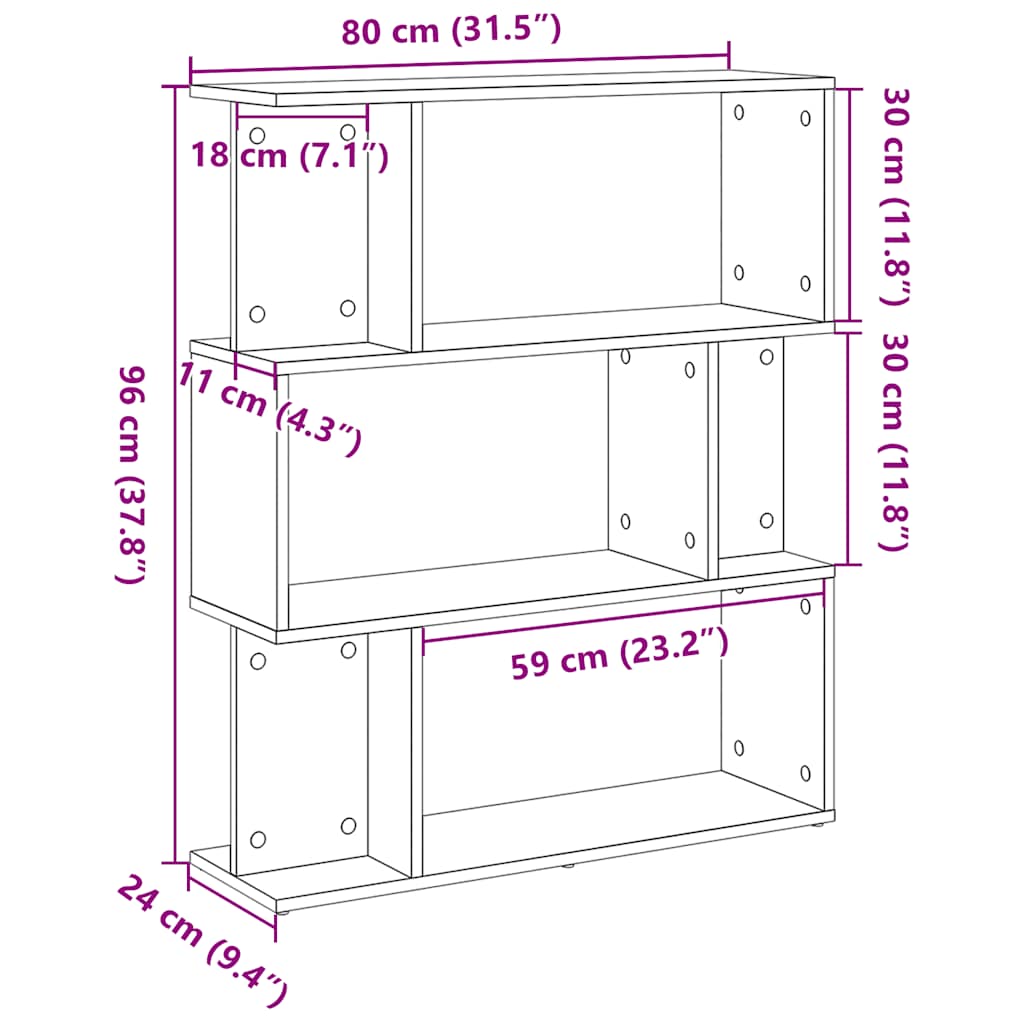 Estante 80x24x96 cm derivados de madeira carvalho preto