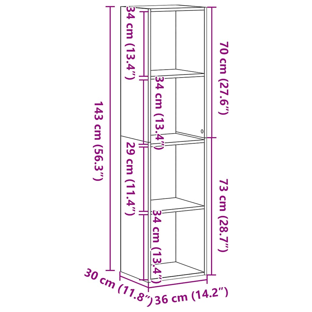 Estante 36x30x143 cm derivados de madeira carvalho preto