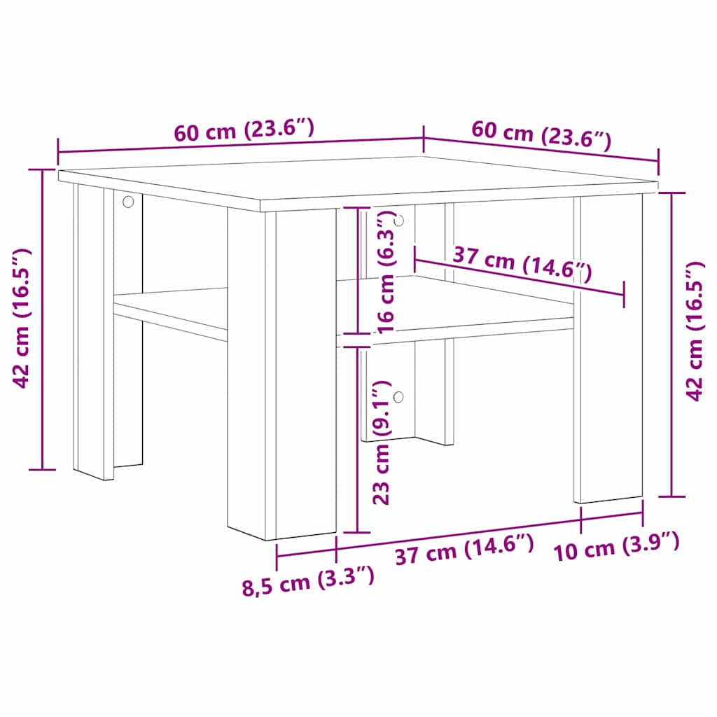 Mesa de centro Carvalho preto 60 x 60 x 42 cm