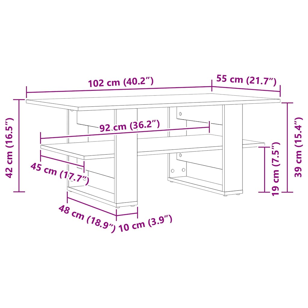 Mesa de centro Carvalho preto 102 x 55 x 42 cm