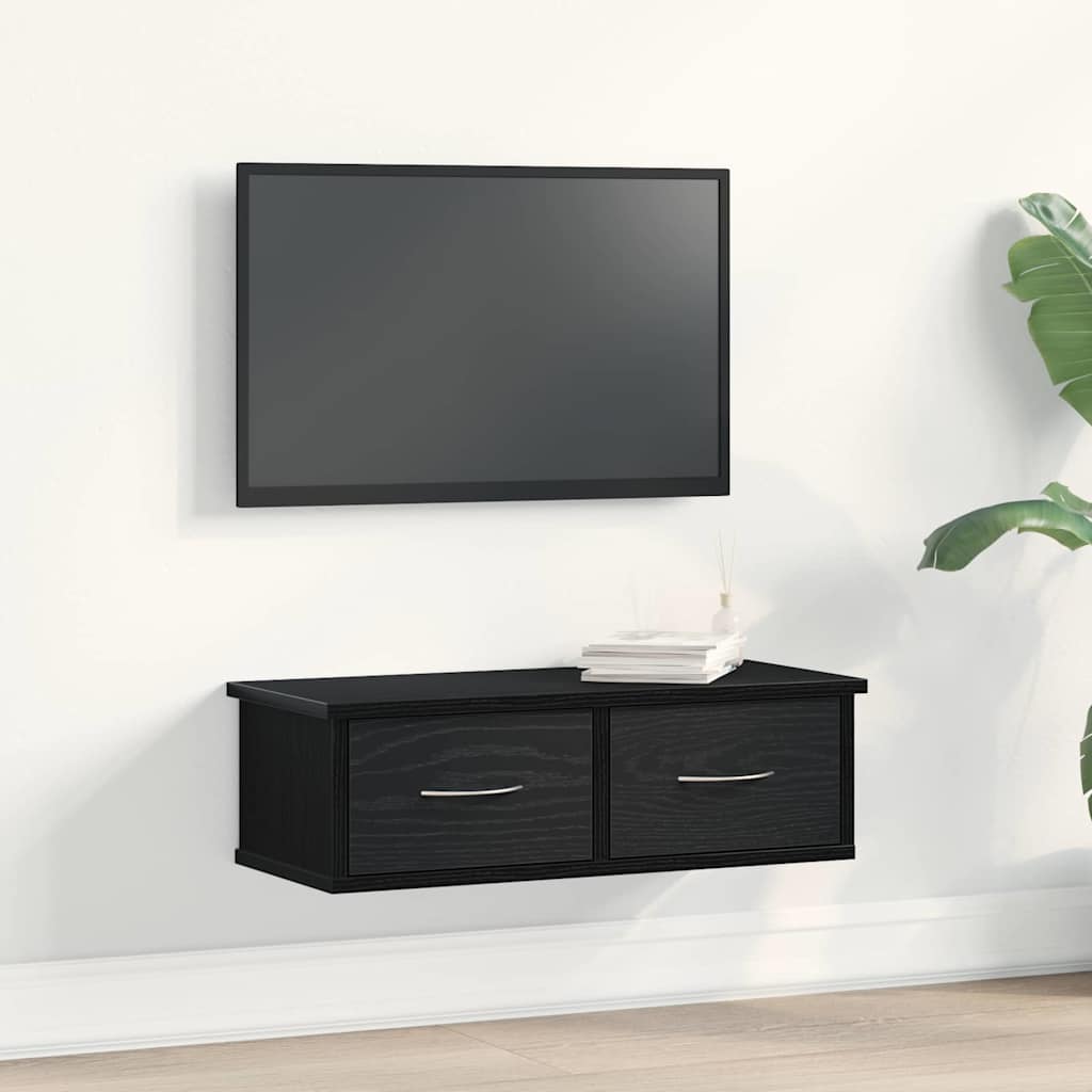 Armário de Parede com gaveta Carvalho Preto 60 x 26 x 18,5 cm