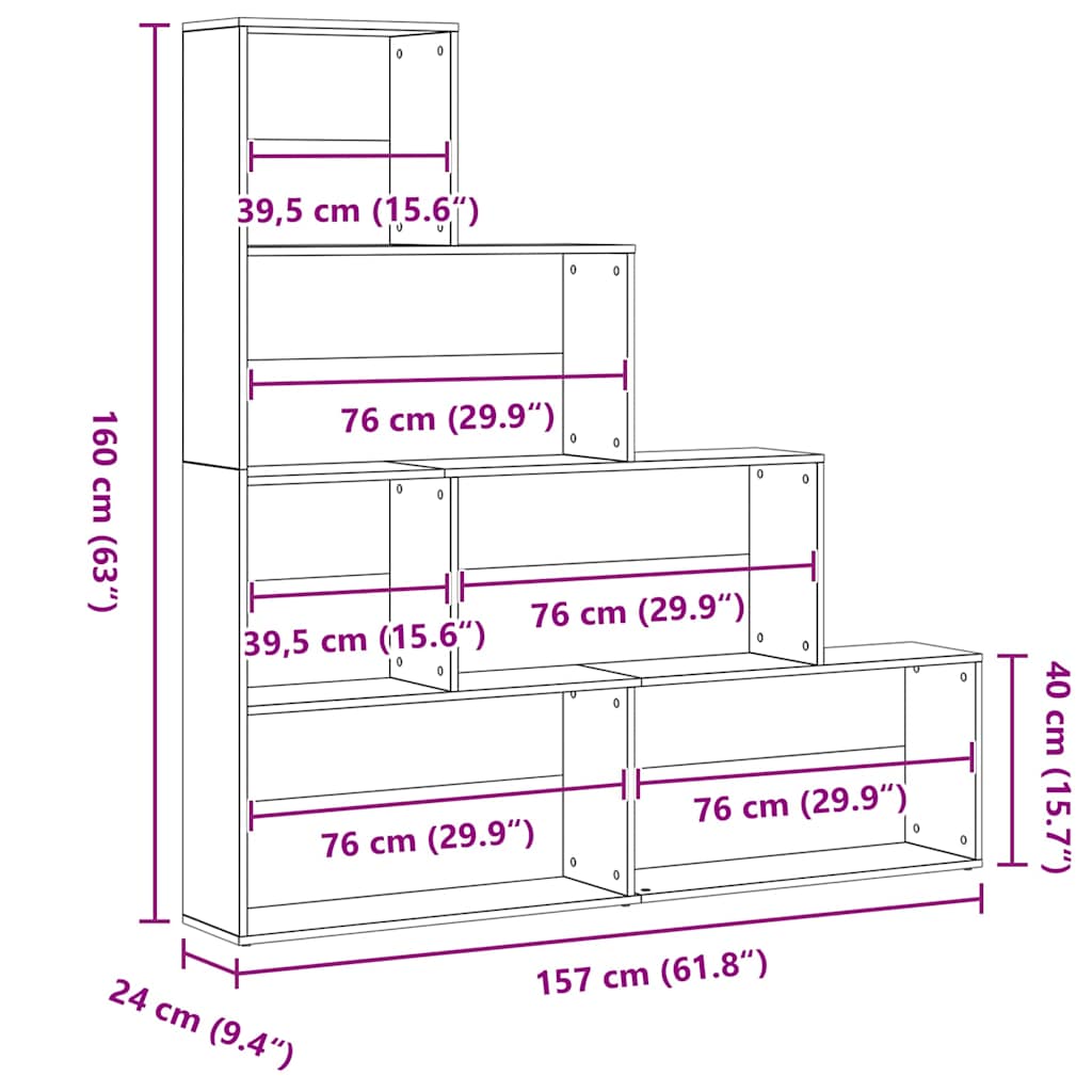 Gabinete de Livros Carvalho Preto 155 x 24 x 160 cm