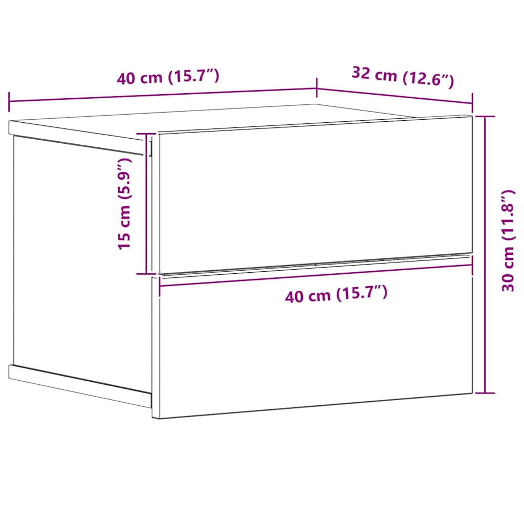 Armário de Cabeceira com gaveta Carvalho preto 40 x 30 x 30 cm