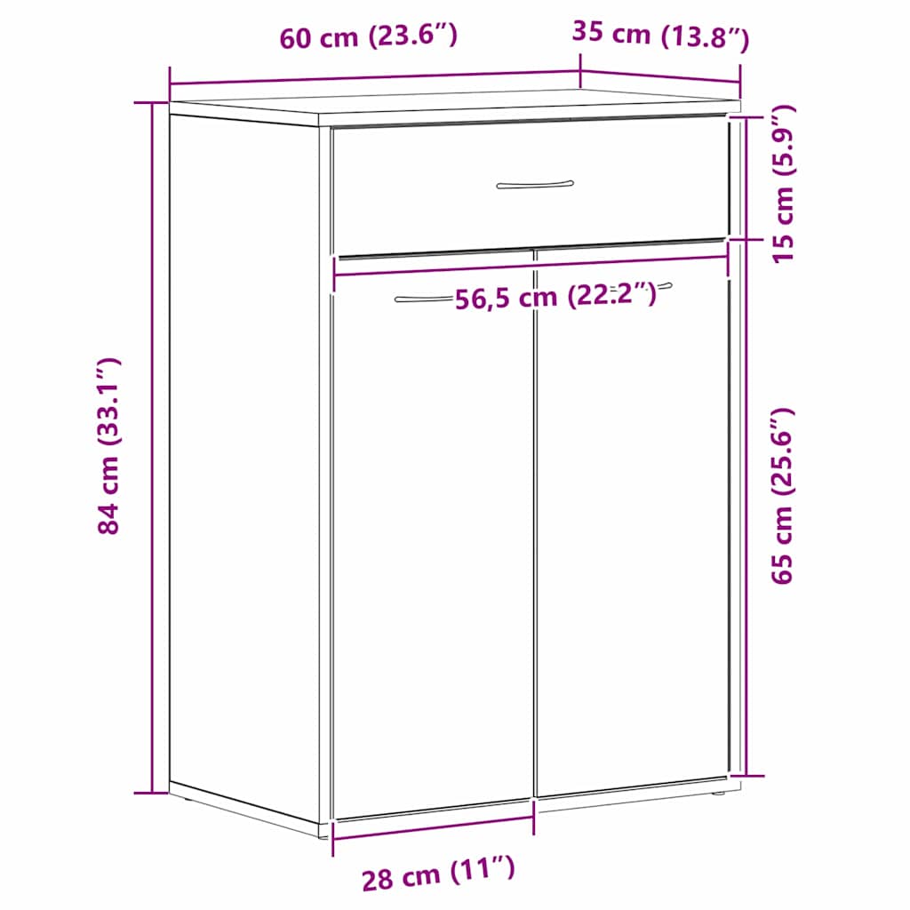 Rack de Sapatos com gaveta Carvalho Preto 60 x 35 x 84 cm