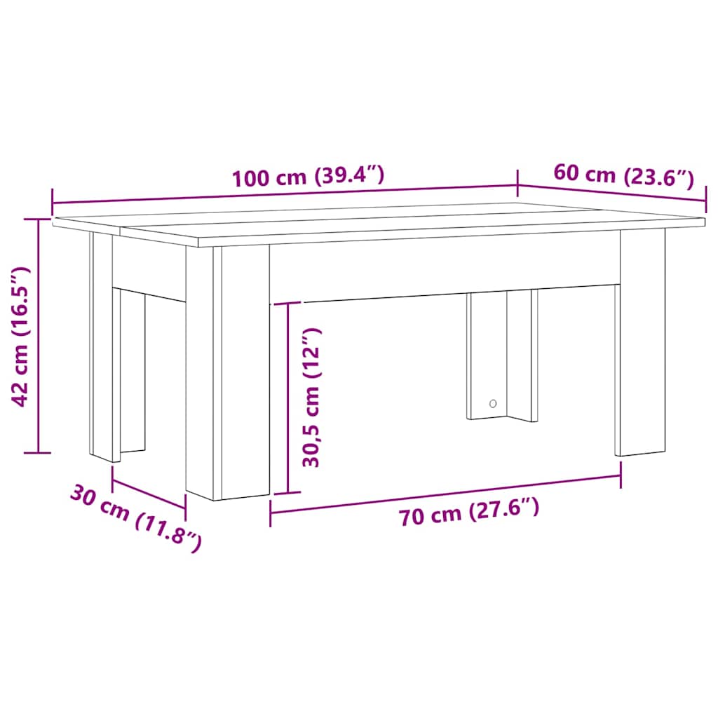 Mesa de centro Carvalho preto 100 x 60 x 42 cm