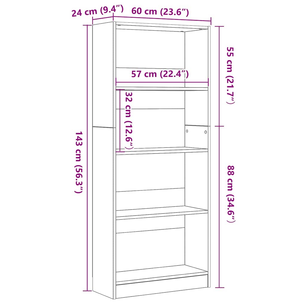 Estante Carvalho preto 60 x 24 x 143 cm Madeira processada