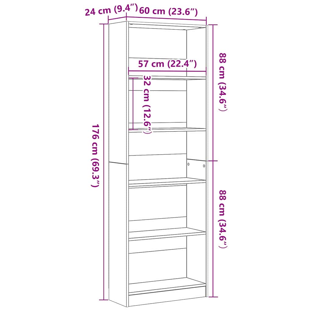 Estante Carvalho preto 60 x 24 x 176 cm Madeira processada