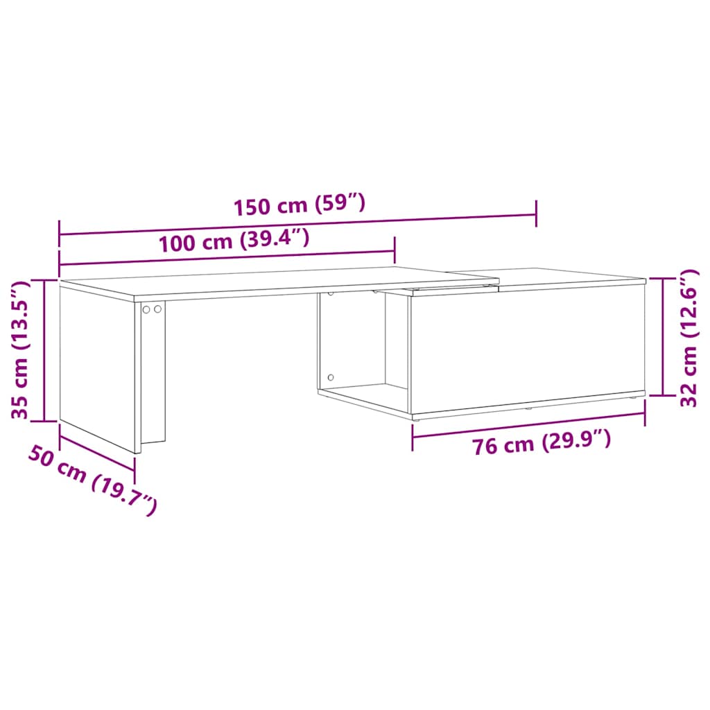 Mesa de centro Carvalho preto 150 x 50 x 35 cm