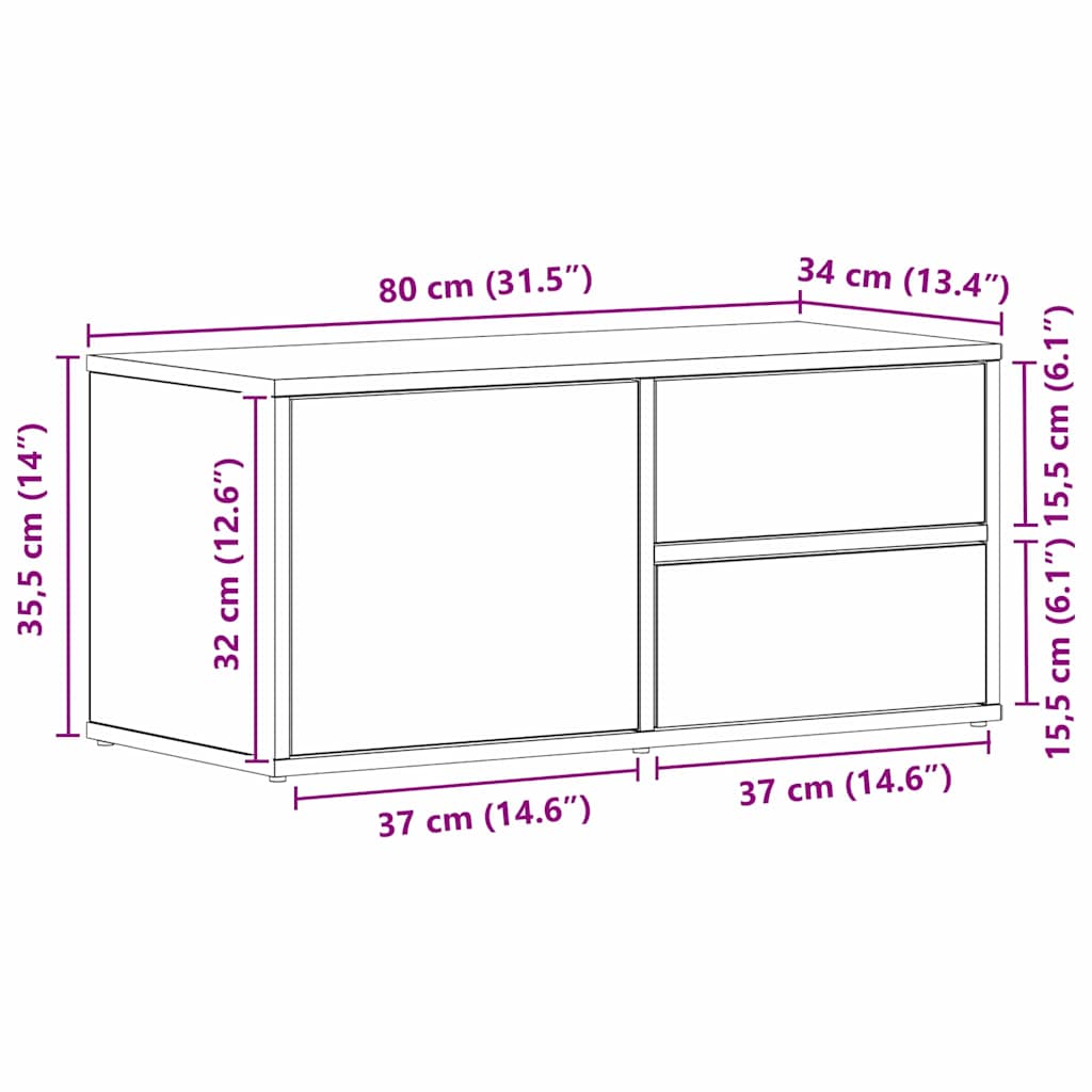 Gabinete para TV com gaveta Carvalho Preto 80 x 34 x 36 cm