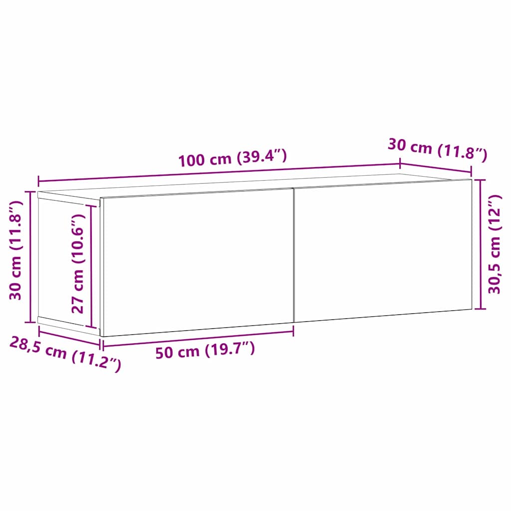 Gabinete para TV Carvalho Preto 100 x 30 x 30 cm