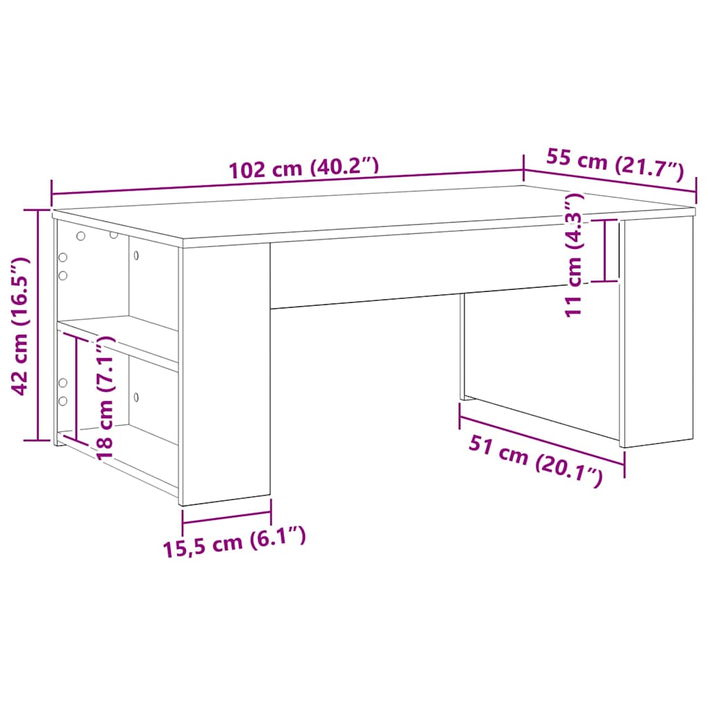 Mesa de centro Carvalho preto 102 x 55 x 42 cm