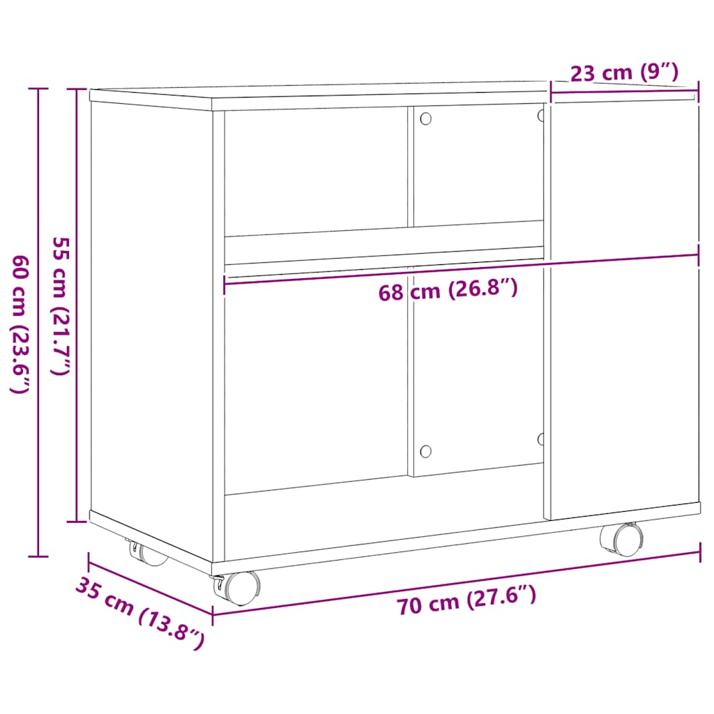 Mesa lateral carvalho preto 70x35x60 cm madeira projetada