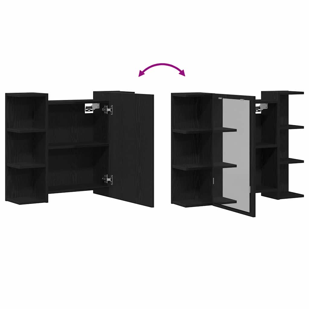 Armário de Espelho com espelho Carvalho Preto 80 x 20,5 x 64 cm