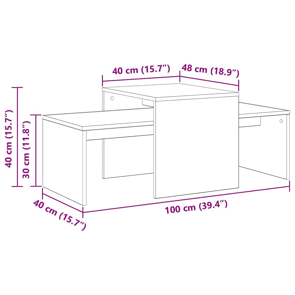 Mesas encaixáveis Carvalho preto 100 x 48 x 40 cm