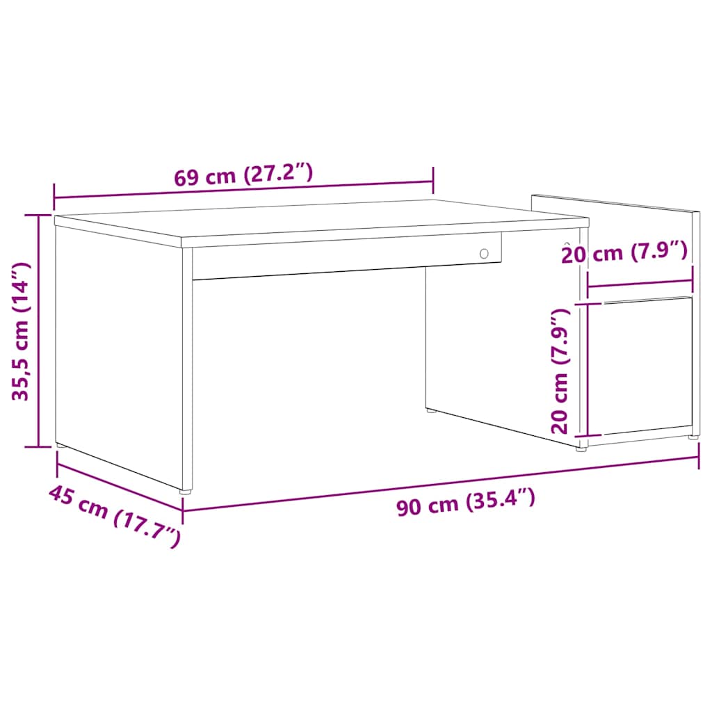 Mesa de centro Carvalho preto 90 x 45 x 35 cm