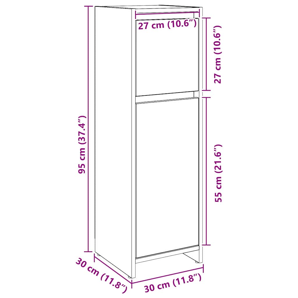 Armário de Banheiro com gaveta Carvalho Preto 30 x 30 x 95 cm
