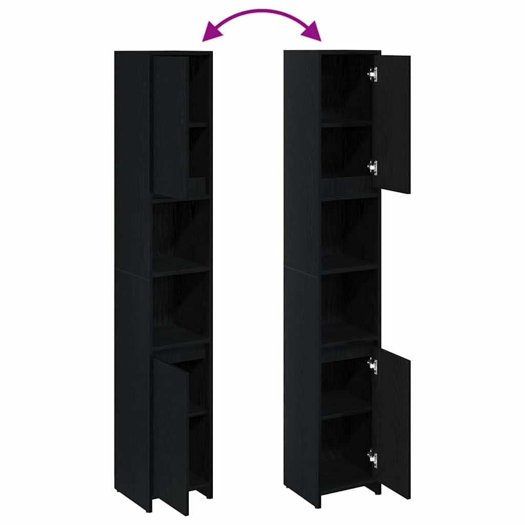 Armário de Banheiro com porta Carvalho Preto 30 x 30 x 183,5 cm