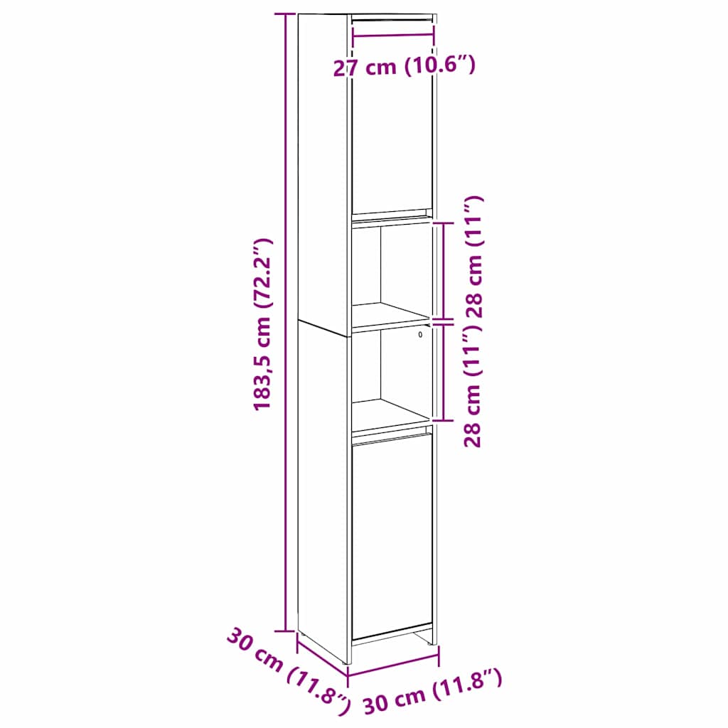 Armário de Banheiro com porta Carvalho Preto 30 x 30 x 183,5 cm
