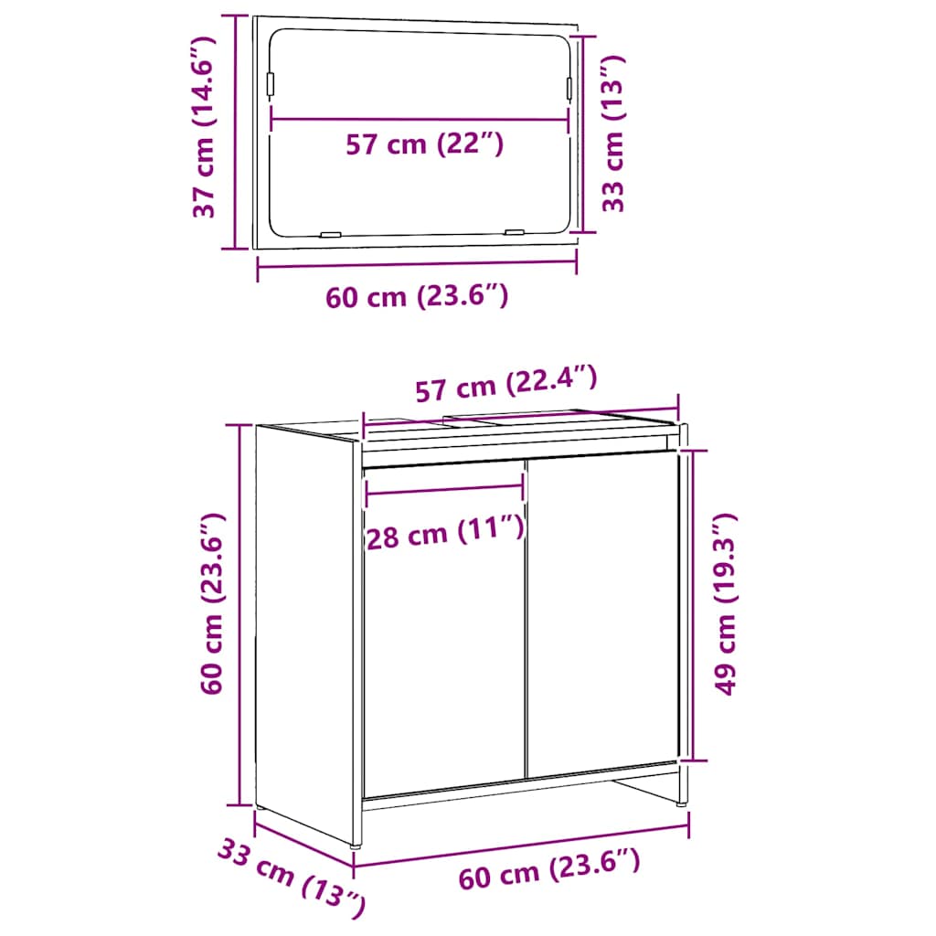 Armário de Banheiro com porta Carvalho Preto 60 x 33 x 61 cm