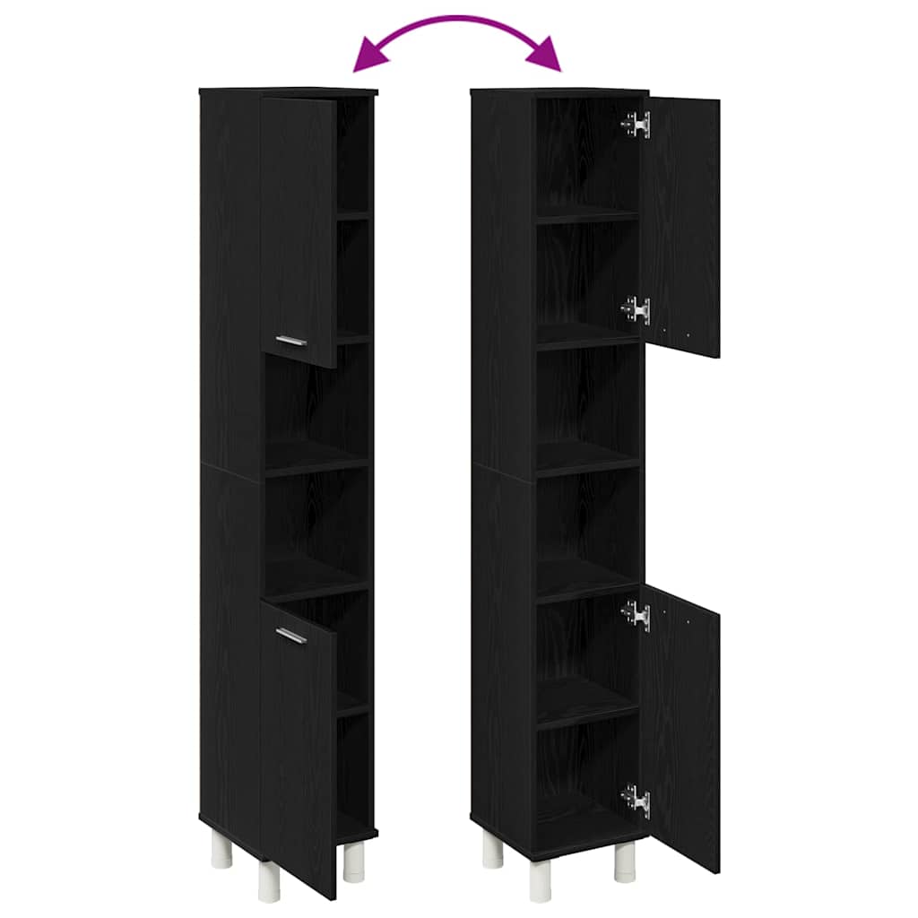 Armário de Banheiro com porta Carvalho Preto 30 x 30 x 179 cm