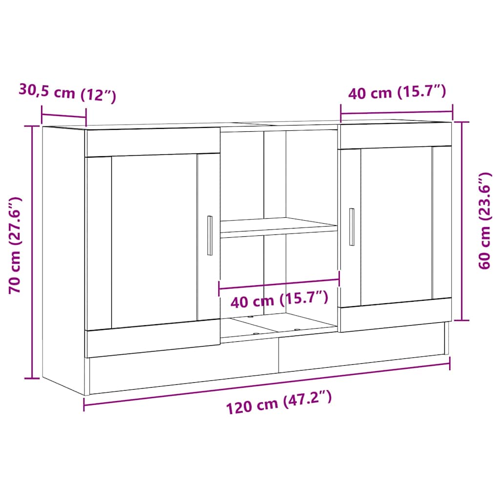 Buffet Carvalho Preto 120 x 30,5 x 70 cm Madeira processada