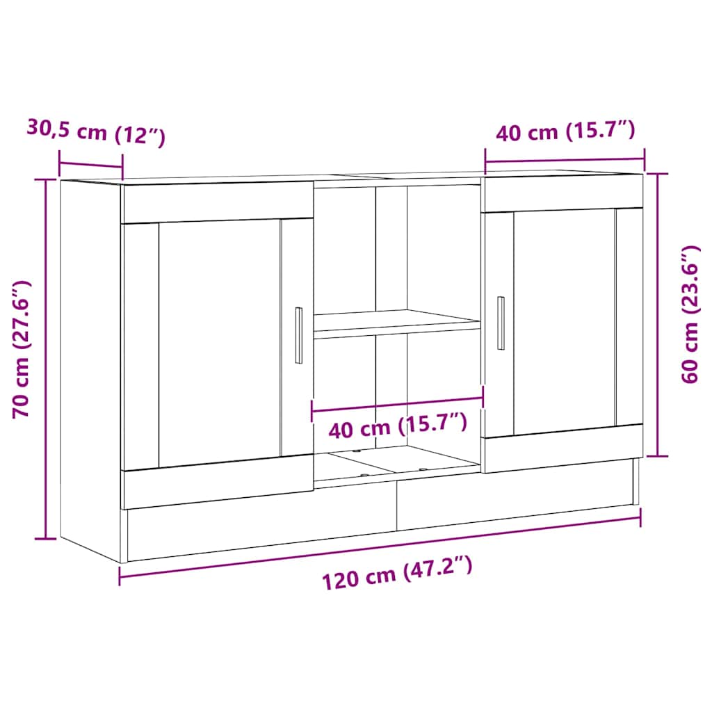 Buffet Carvalho Preto 120 x 30,5 x 70 cm Madeira processada