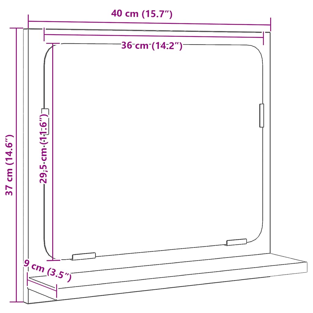 Espelho WC 40x10,5x37 cm derivados de madeira carvalho preto