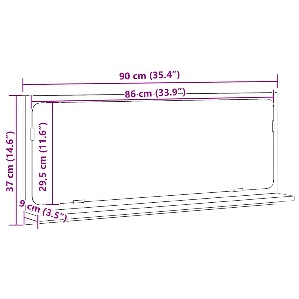 Prateleira com Espelho carvalho artisiano 90 x 10,5 x 37 cm